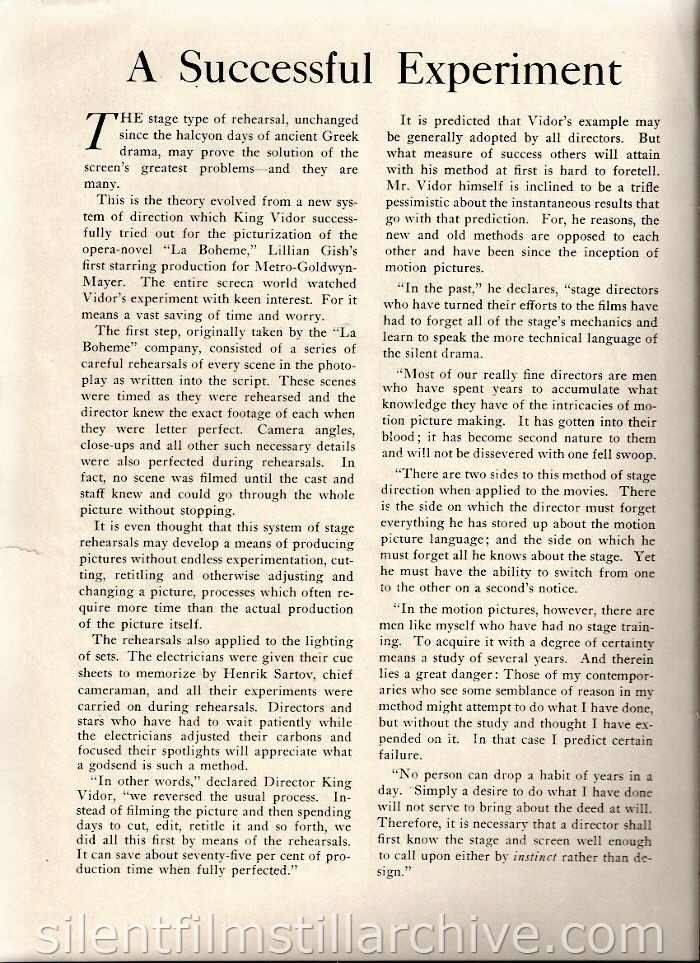 LA BOHEME (1926) Theater program