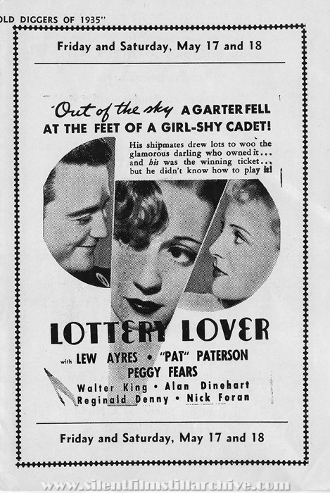 The Strand, Lambertville, New Jersey, Theatre program, May 12th, 1935 showing LOTTERY LOVER (1935) with Lew Ayres and Peggy Fears