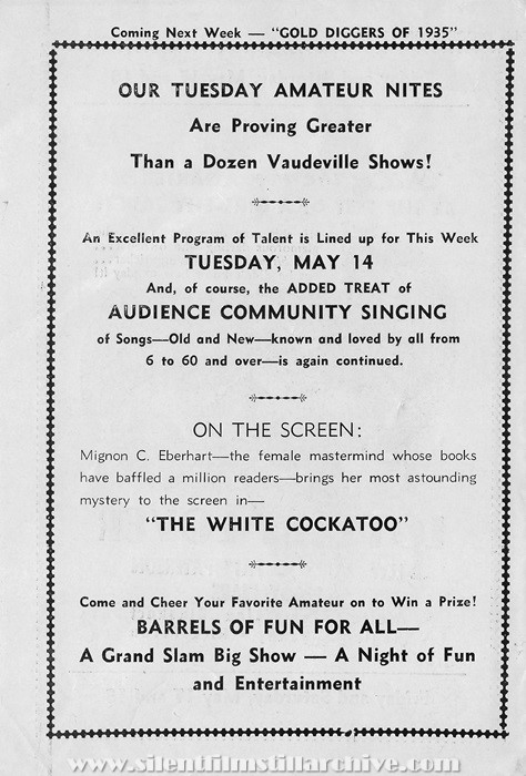 The Strand, Lambertville, New Jersey, Theatre program, May 12th, 1935