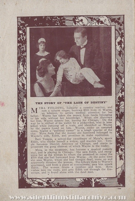 Advertising herald for THE LASH OF DESTINY (1916) with Gertrude McCoy
