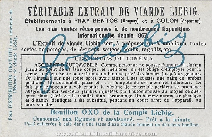 Liebig Tricks of Cinema advertising card for LE BON CRASEUR [Lightning Surgery] (1906) 
