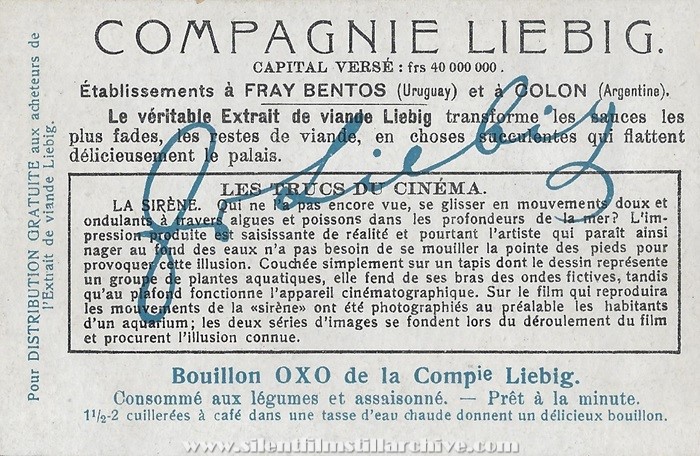 Liebig Tricks of Cinema advertising card for LA LGENDE DE LA FILEUSE [The Legend of the Spinner] (1908)