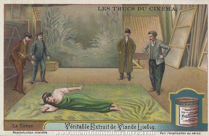 Liebig Tricks of Cinema advertising card for LA LGENDE DE LA FILEUSE [The Legend of the Spinner] (1908)