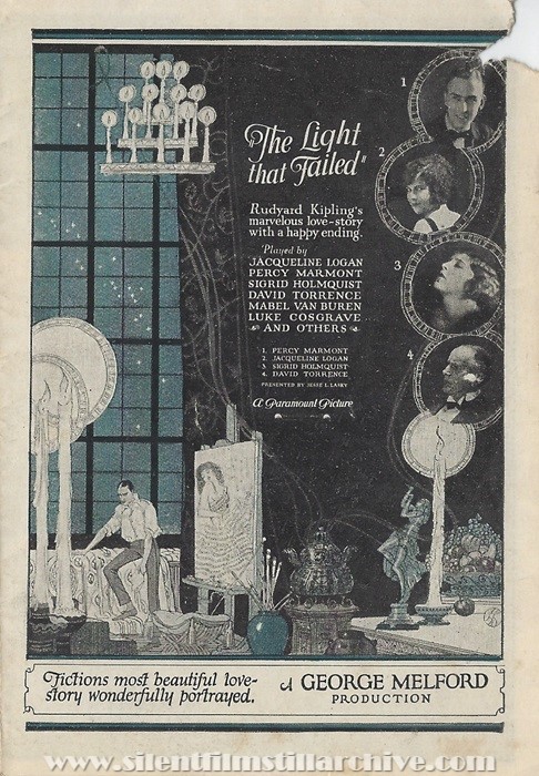 Herald for THE LIGHT THAT FAILED (1923) with Jacqueline Logan and Percy Marmont