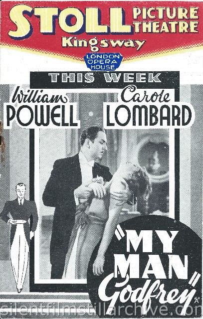 London Stoll Picture Theatre Kingsway, February 15th, 1937 program for MY MAN GODFREY (1936) with William Powell and Carole Lombard