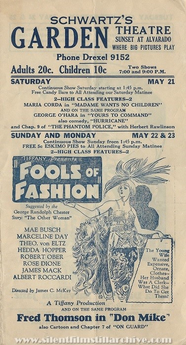 Los Angeles Schwartz's Garden Theatre program from May 21, 1927