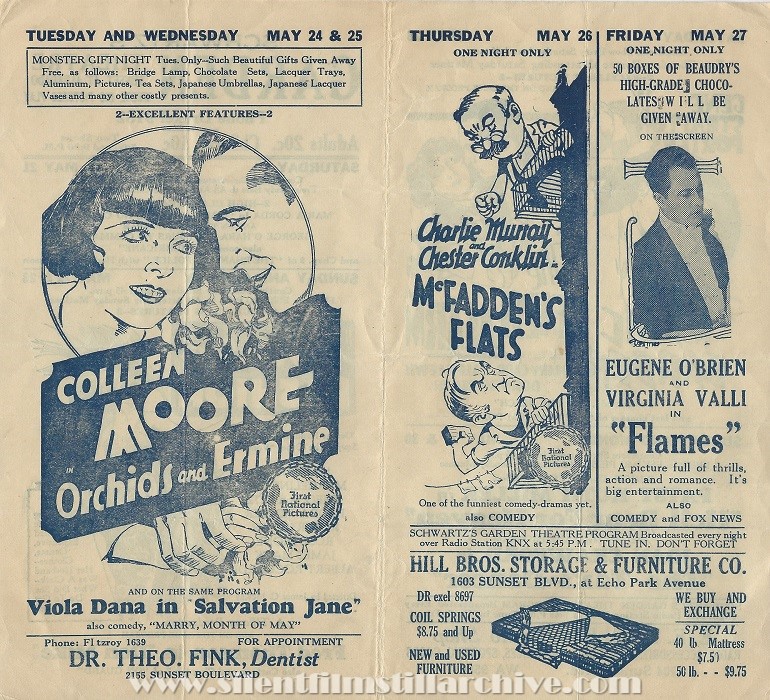 Los Angeles Schwartz's Garden Theatre program from May 21, 1927