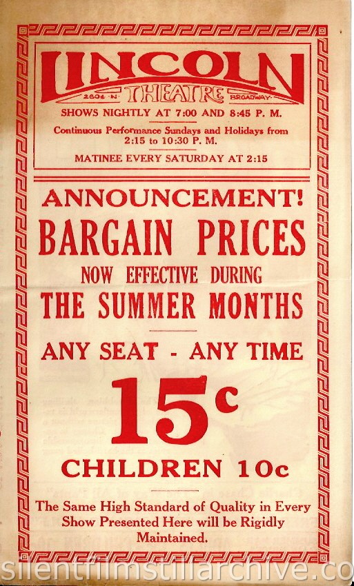 Lincoln Theater program, Los Angeles, California, for the week of May 27, 1928