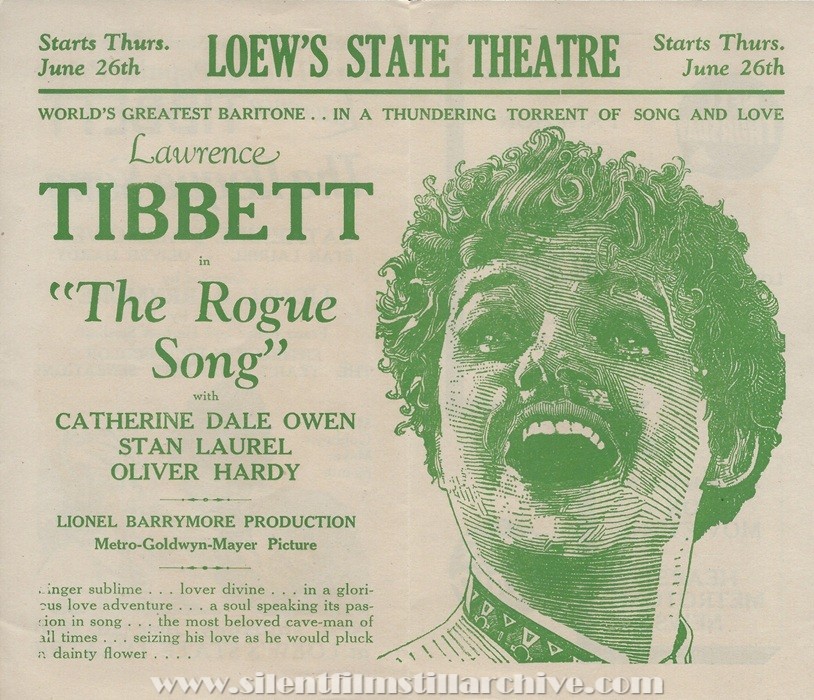Los Angeles, California Loew's State Theatre program for June 26th, 1930 showing THE ROGUE SONG (1930) with Lawrence Tibbet.