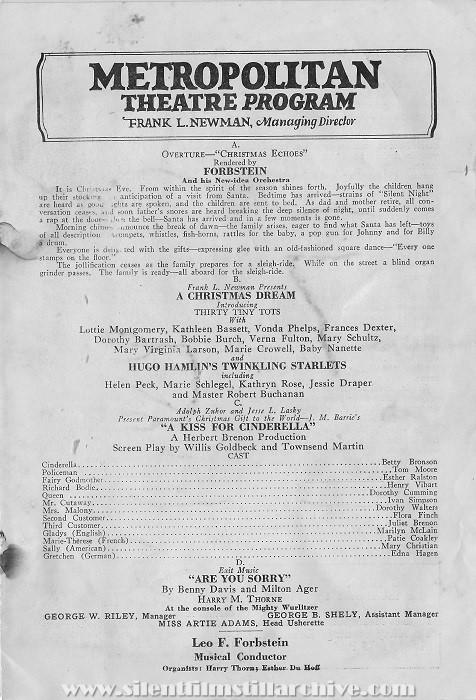 Metropolitan Theatre, movie program, December 26, 1925, Los Angeles, California