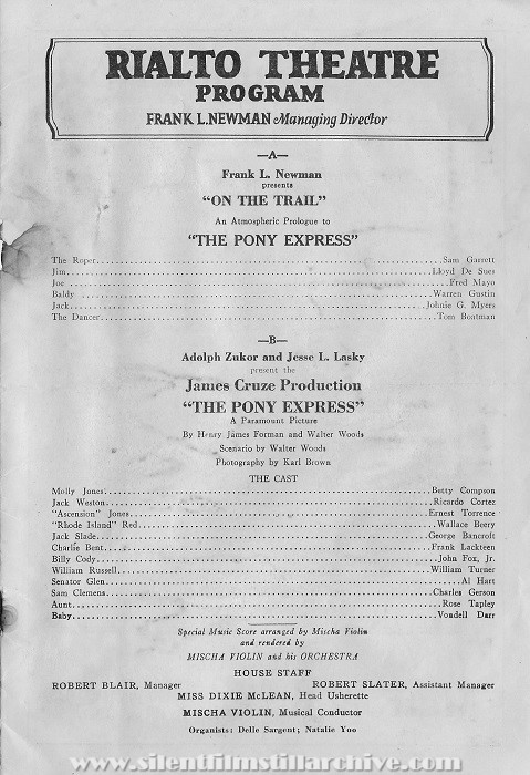 Metropolitan Theatre, movie program, December 26, 1925, Los Angeles, California