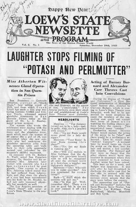 Los Angeles State Theatre program for the week of December 29, 1923
