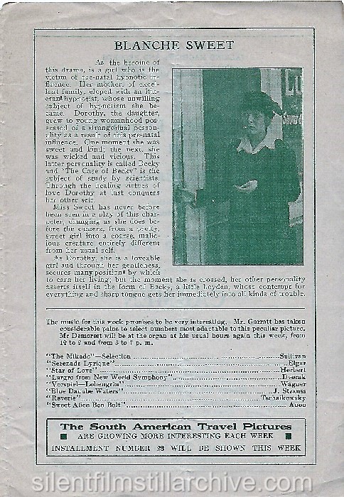 Blanche Sweet in THE CASE OF BECKY (1915) at Tally's Broadway Theatre, September 20, 1915