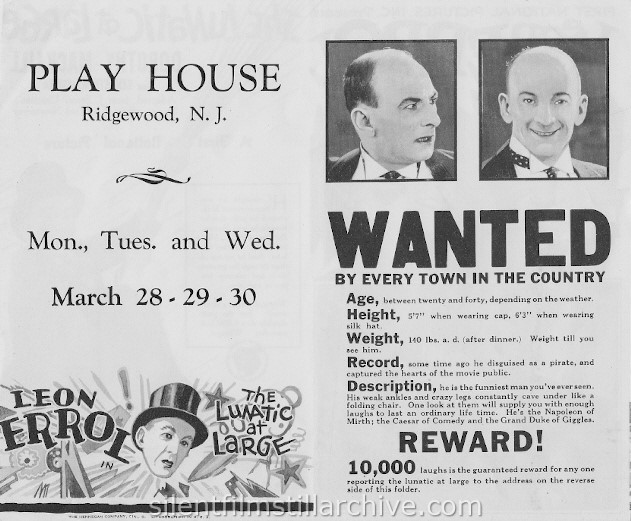 Herald for THE LUNATIC AT LARGE (1927) with Leon Errol and Dorothy Mackaill