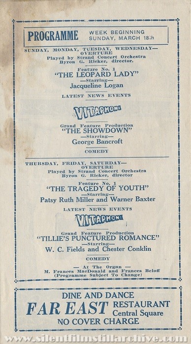 Program for the Mark Strand Theater in Lynn, Massachusetts