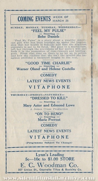 Program for the Mark Strand Theater in Lynn, Massachusetts