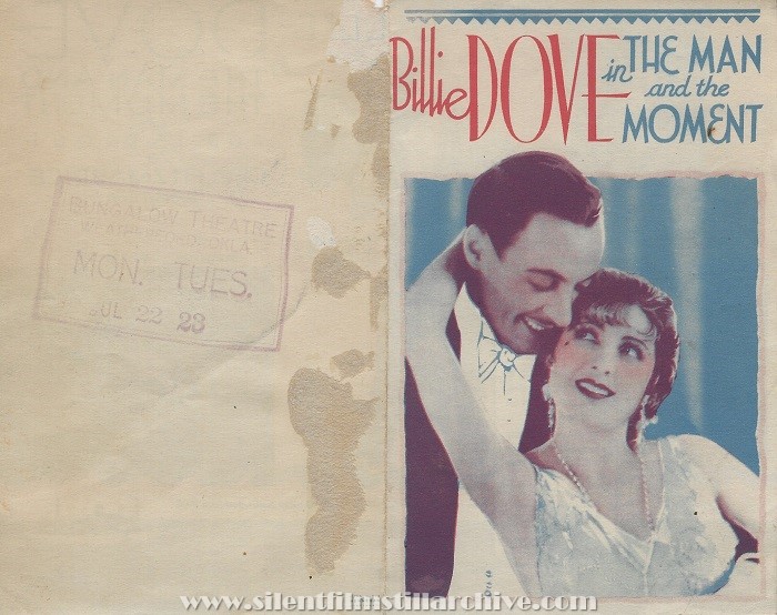 Advertising herald for THE MAN AND THE MOMENT (1929) with Billie Dove and Rod LaRoque