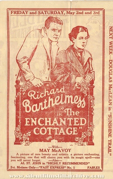Maybell Theatre program for May 2, 1924 showing THE ENCHANTED COTTAGE (1924).