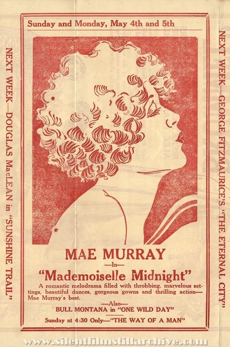 Maybell Theatre program for May 2, 1924 showing MADEMOISELLE MIDNIGHT (1924).