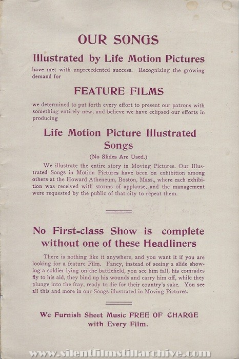 Sales flyer for MEET ME AT THE FOUNTAIN (1904) from Lubin