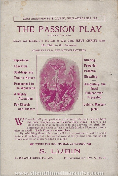 Sales flyer for MEET ME AT THE FOUNTAIN (1904) and THE PASSION PLAY