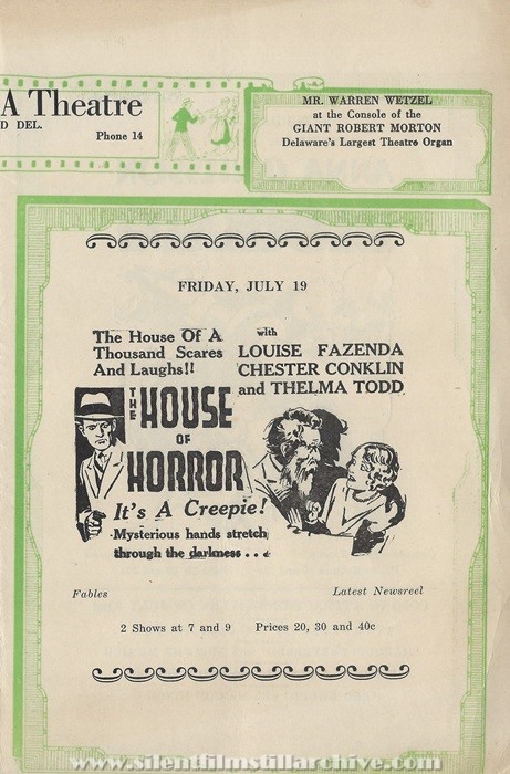 Milford, Delaware, New Plaza Theatre program for July 15, 1929