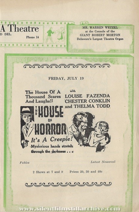 Milford, Delaware, New Plaza Theatre program for July 15, 1929