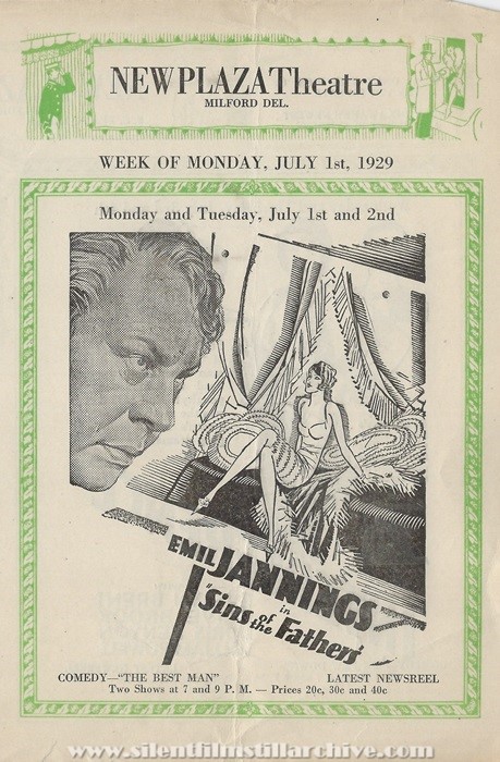 Milford, Delaware, New Plaza Theatre program for July 1, 1929