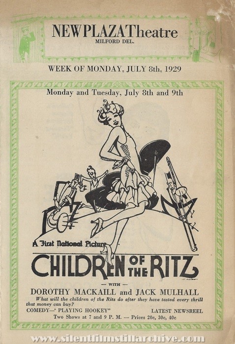 Milford, Delaware, New Plaza Theatre program for July 1, 1929