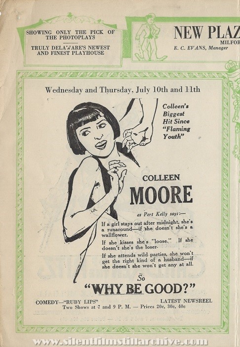 Milford, Delaware, New Plaza Theatre program for July 1, 1929