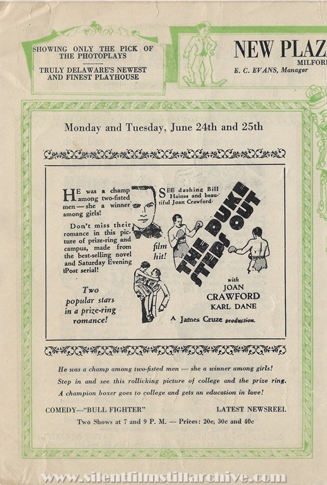 Milford, Delaware, New Plaza Theatre program for June 24, 1929