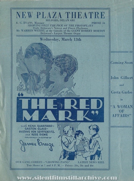 Milford, Delaware, New Plaza Theatre program for March 11th, 1929