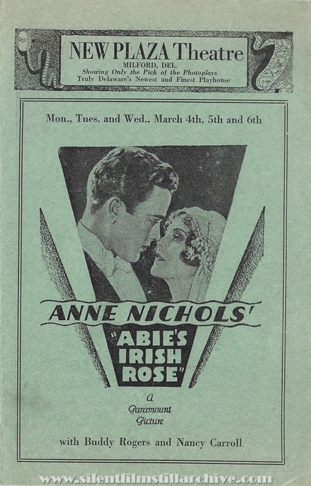 Milford, Delaware, New Plaza Theatre program for March 4th, 1929
