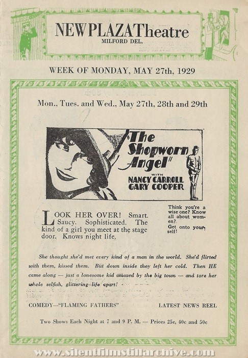 Milford, Delaware, New Plaza Theatre program for May 27, 1929