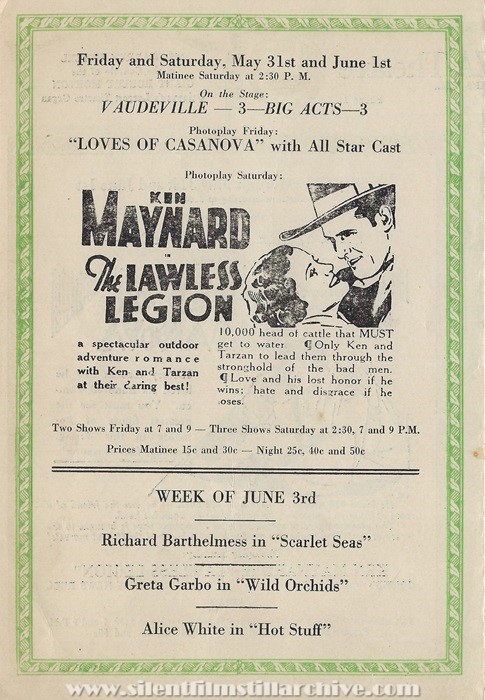 Milford, Delaware, New Plaza Theatre program for May 27, 1929