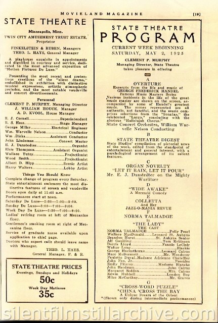 State Theatre program, Minneapolis, Minnesota, USA (Movieland Magazine)