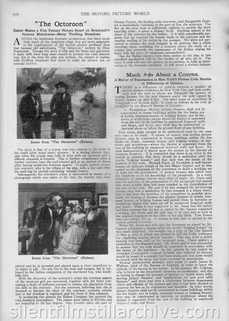 Moving Picture World article on THE OCTOROON (1913)