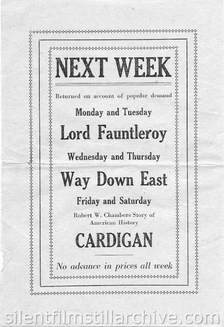 National Theatre program, May 15, 1922, Unknown location. Coming Attractions Next Week.