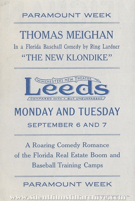 Herald for THE NEW KLONDIKE (1926) playing at the Leeds Theatre