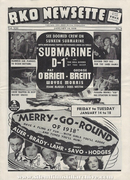 New York, New York, RKO Coliseum Theater program for January 14, 1938 showing SUBMARINE D-1 (1937) with Pat O'Brien