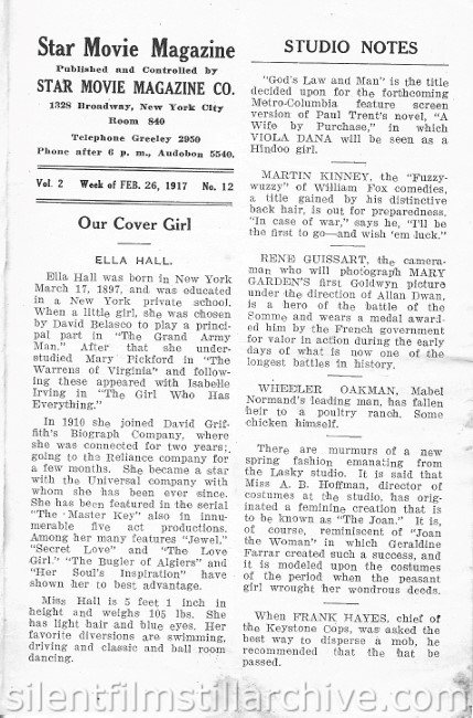 Hudson Theatre, New York City, New York program for February 26, 1917