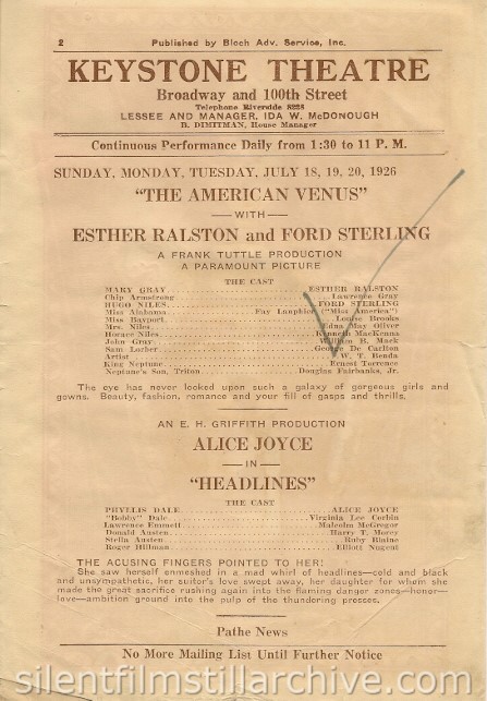 Keystone Theatre program