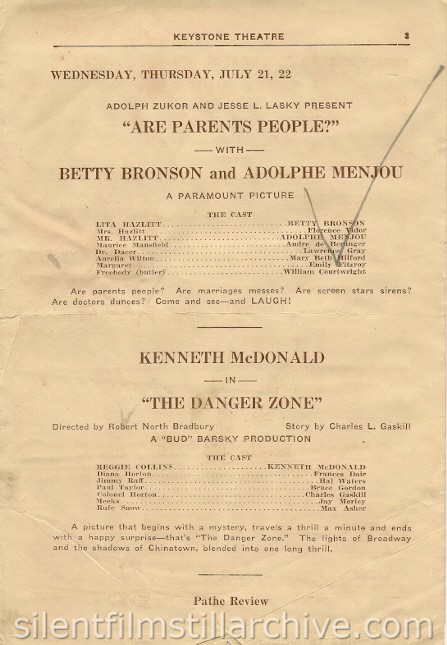 Keystone Theatre program