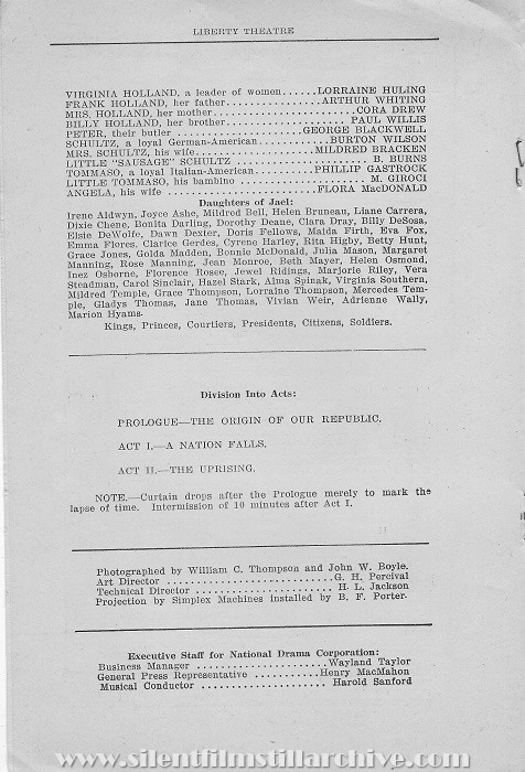 New York Liberty Theatre program for THE FALL OF A NATION (1916), week of June 19, 1916