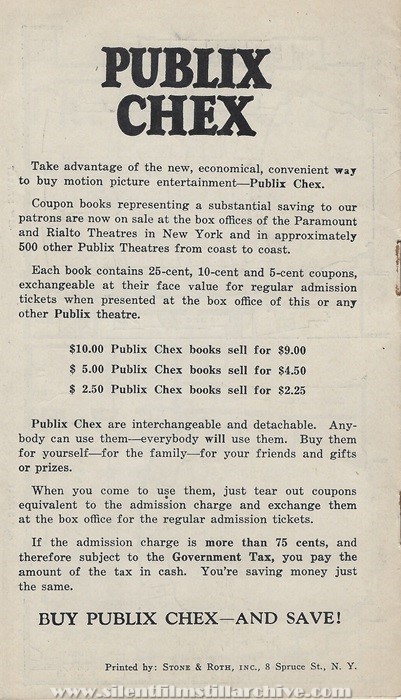 Theater program from the Paramount Theatre in New York City, New York for the week beginning June 25, 1927