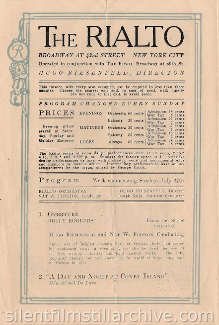 Rialto Theatre, New York City program