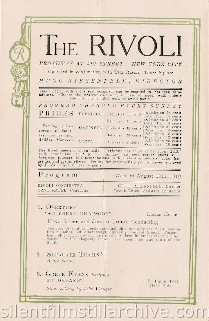 Rivoli Theatre, New York City program
