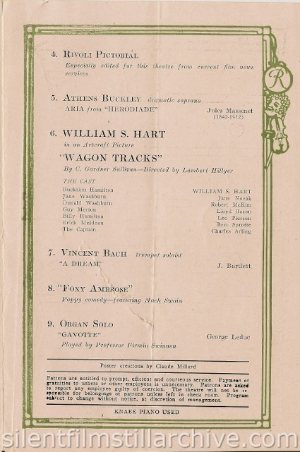 Rivoli Theatre, New York City program
