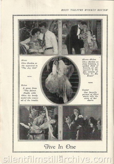 Roxy Theatre program with Olive Borden in "The Joy Girl".