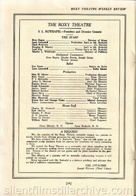 Roxy Theatre program